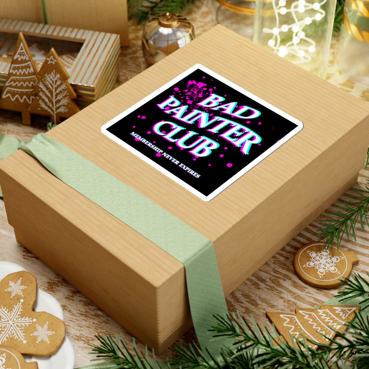 Bad Painter Club Sticker — Retro Neon Paint-Splatter Kiss-Cut Sticker ("Membership Never Expires")