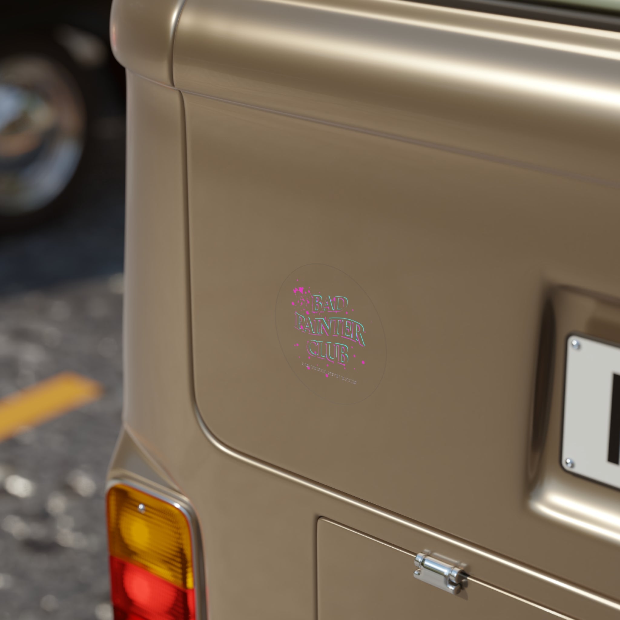 Bad Painter Club Round Transparent Sticker — Artistic Paint Splatter Decal for Cars, Laptops & Gear