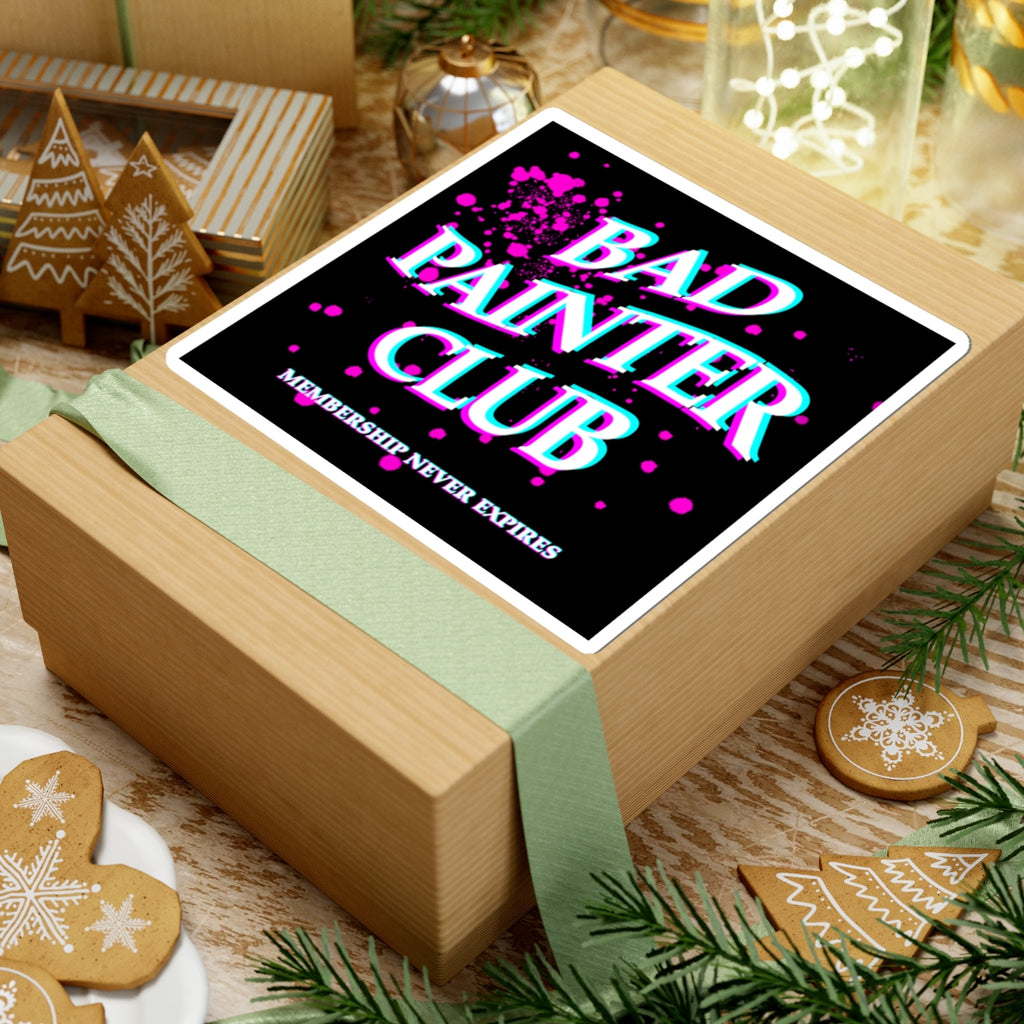 Bad Painter Club Sticker — Retro Neon Paint-Splatter Kiss-Cut Sticker ("Membership Never Expires")